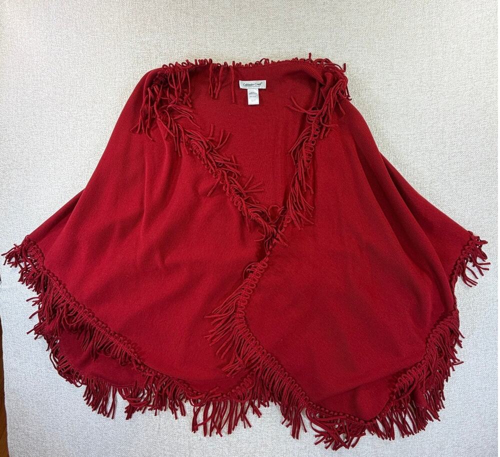 Coldwater Creek Women Red Fringed Shawl Western Southwestern Wrap Boho Scarf